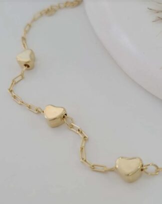 Pulseira de Corrente com Coração Gordinho Banhado em Ouro 18k