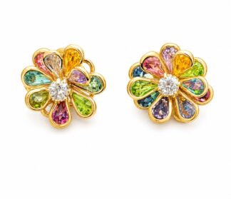 Brinco Flower Garden – Explosão de Cores e Brilho Banhado a Ouro 18k