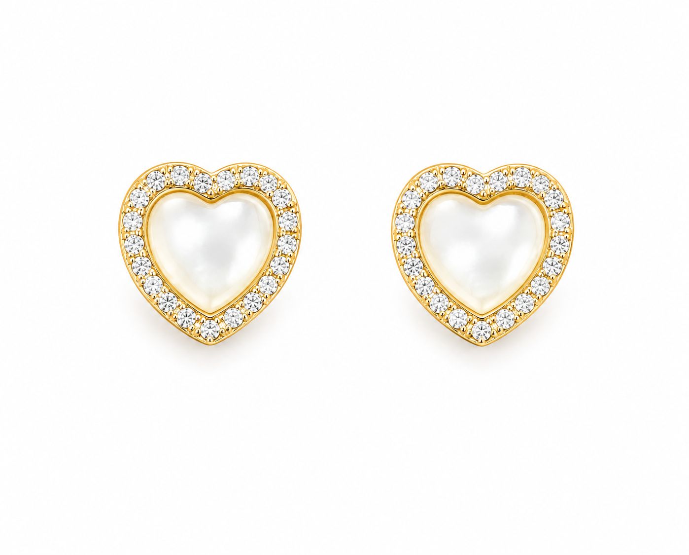 Brinco Coração Madrepérola com Jalo de Zircônias Banho a Ouro 18k