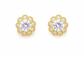 Brinco Flor Cravejado com Zircônia Central e detalhes em Milgrain Banhado a Ouro 18k