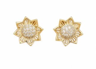 Brinco Sol de Cristal - Banho em Ouro 18k