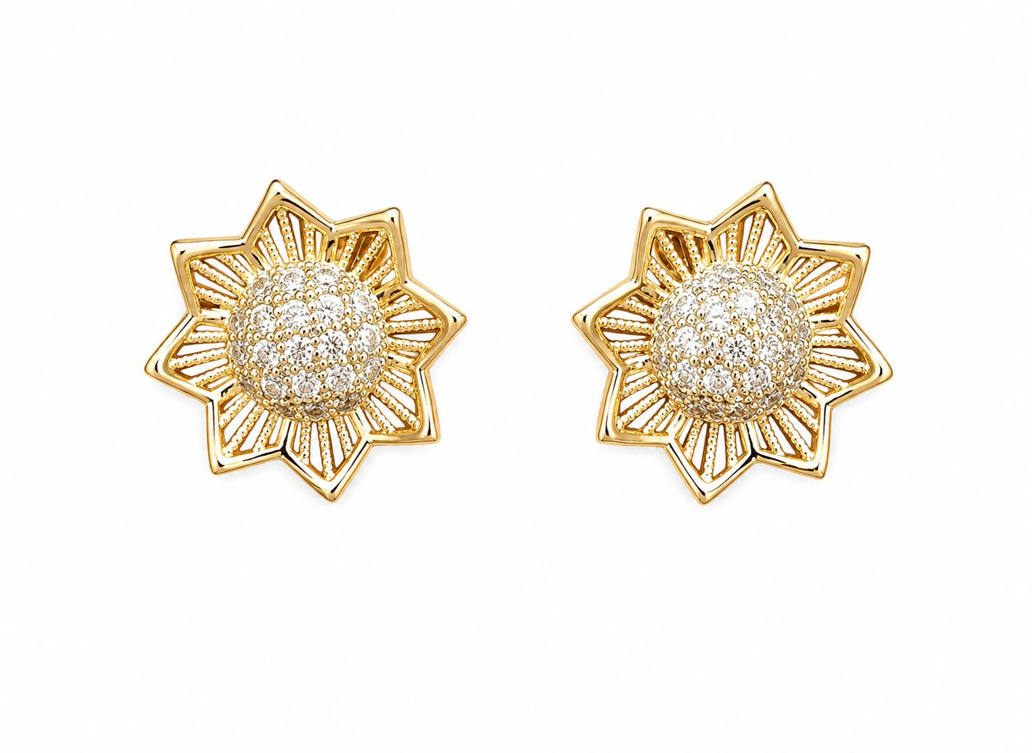 Brinco Sol de Cristal - Banho em Ouro 18k